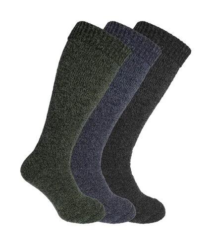 Chaussettes Pour Bottes En Caoutchouc En Mélange De Laine (lot De 3 Paires) - Homme (Vert/Bleu/Charcoal) - UTMB147 1 Chaussettes Pour Bottes En Caoutchouc En Mélange De Laine (lot De 3 Paires) - Homme (Vert/Bleu/Charcoal) - UTMB147